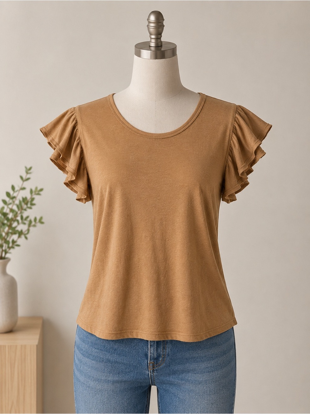 Uniqlo Women's Scoop Neck Top in Camel